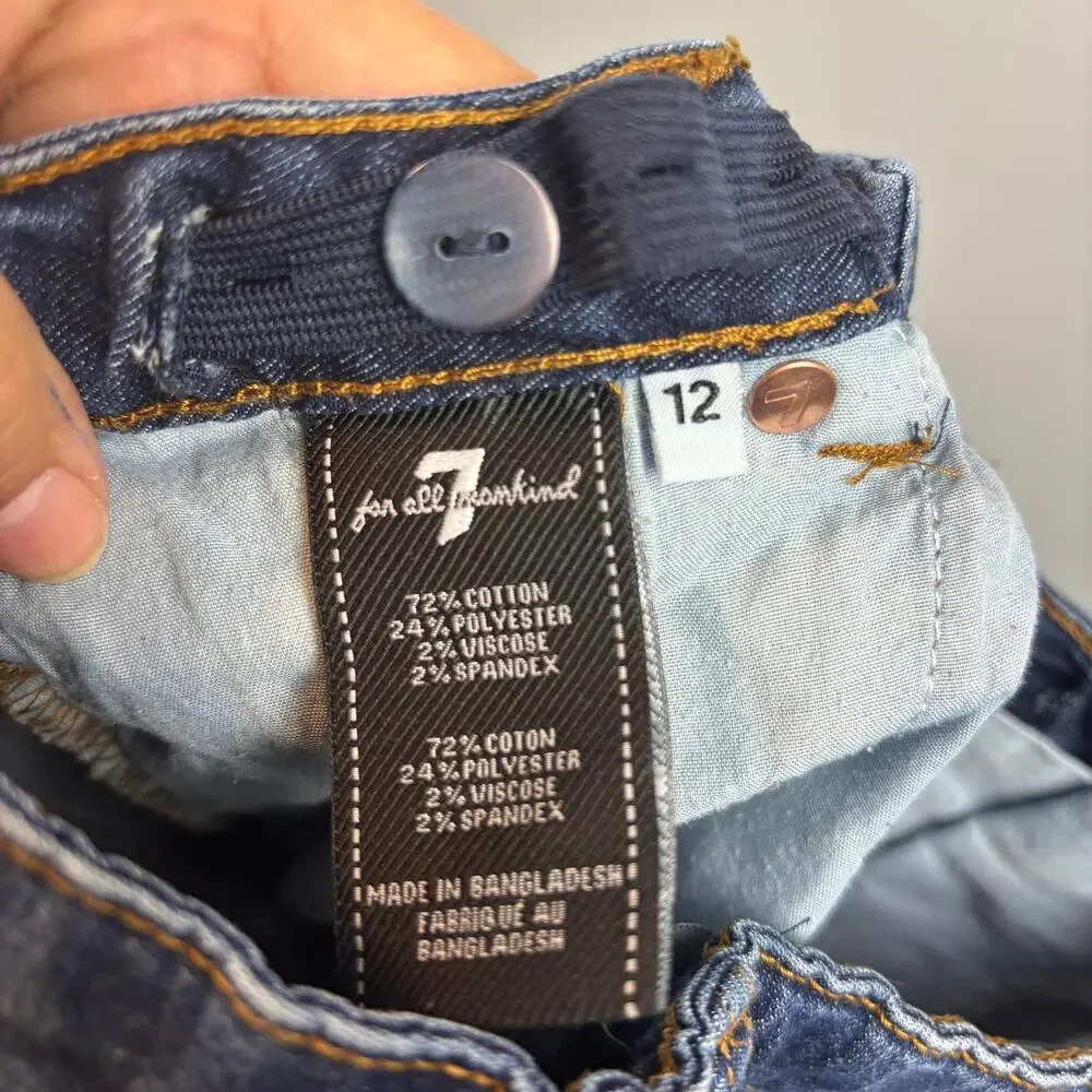 7 For All Mankind Slimmy Adjustable Waistband Girls Size 12 Jeans Darkwash Denim